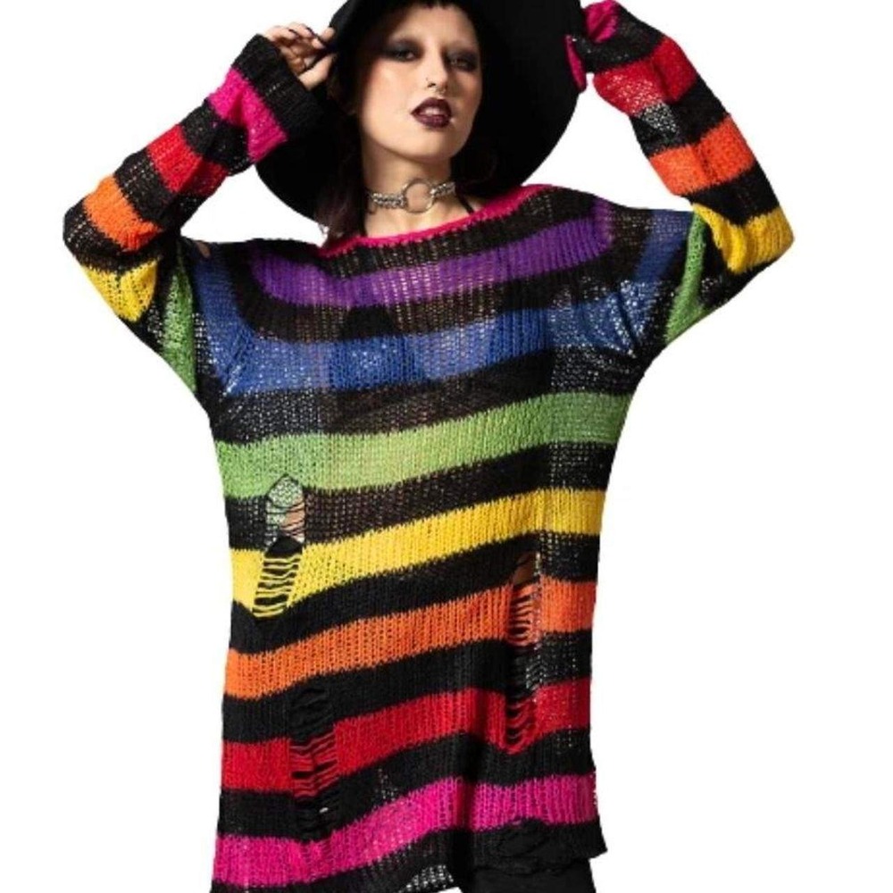 Killstar over the rainbow knit distressed sweater